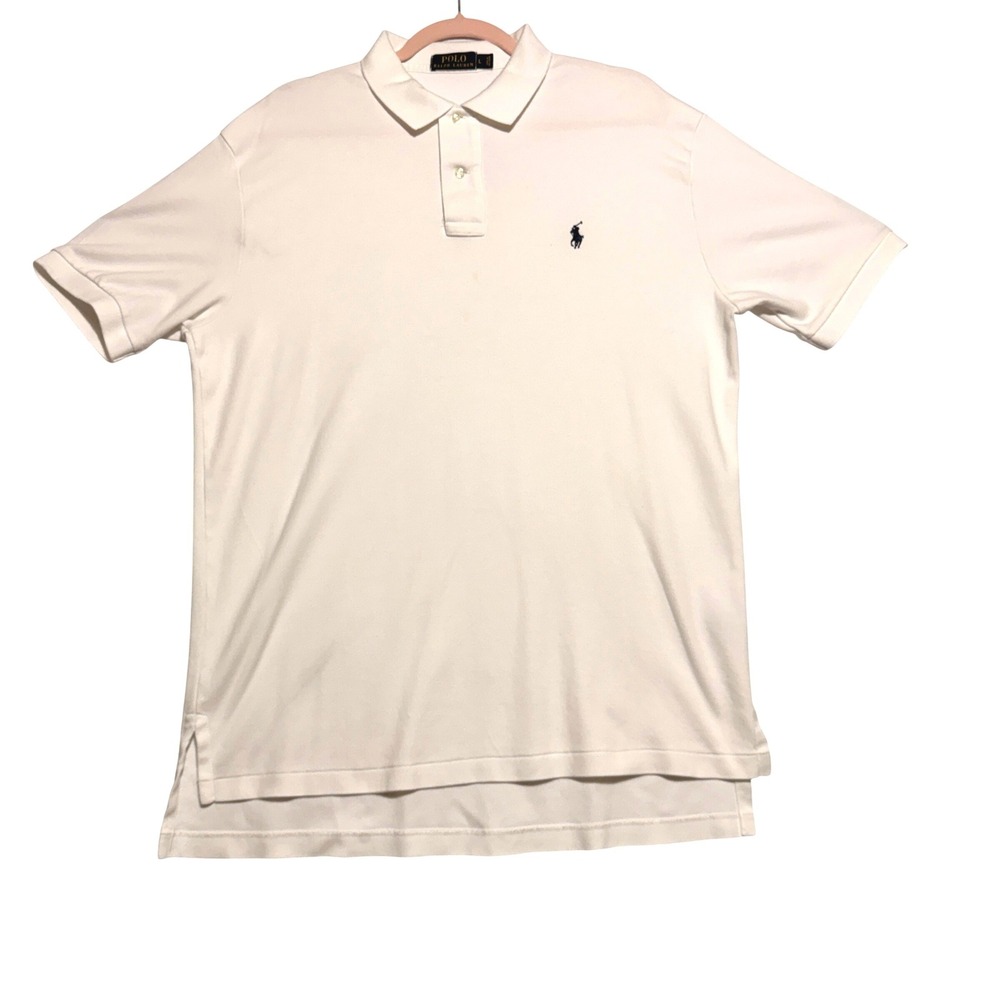 Polo Ralph Lauren Mens Large White Cotton Short‎ Sleeve Polo Shirt Excellent